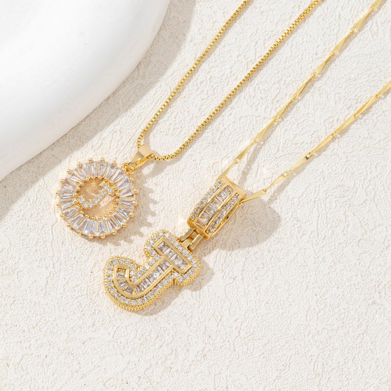 2 Pack Initial Letter Pendant Necklaces with Zircon Stones