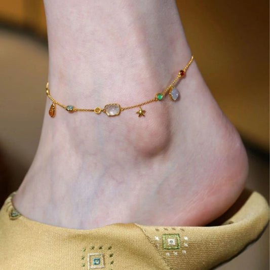 Summer Forest Style Starfish Shell Anklet for Women Ins Small Conch Beach Small Pendant Foot Chain Cute Sweet Accessories