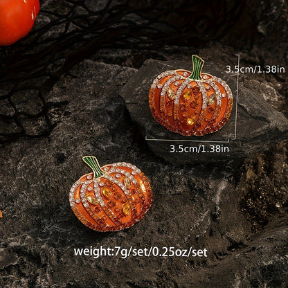 Halloween New Alloy Rhinestone Sparkling Pumpkin Earrings