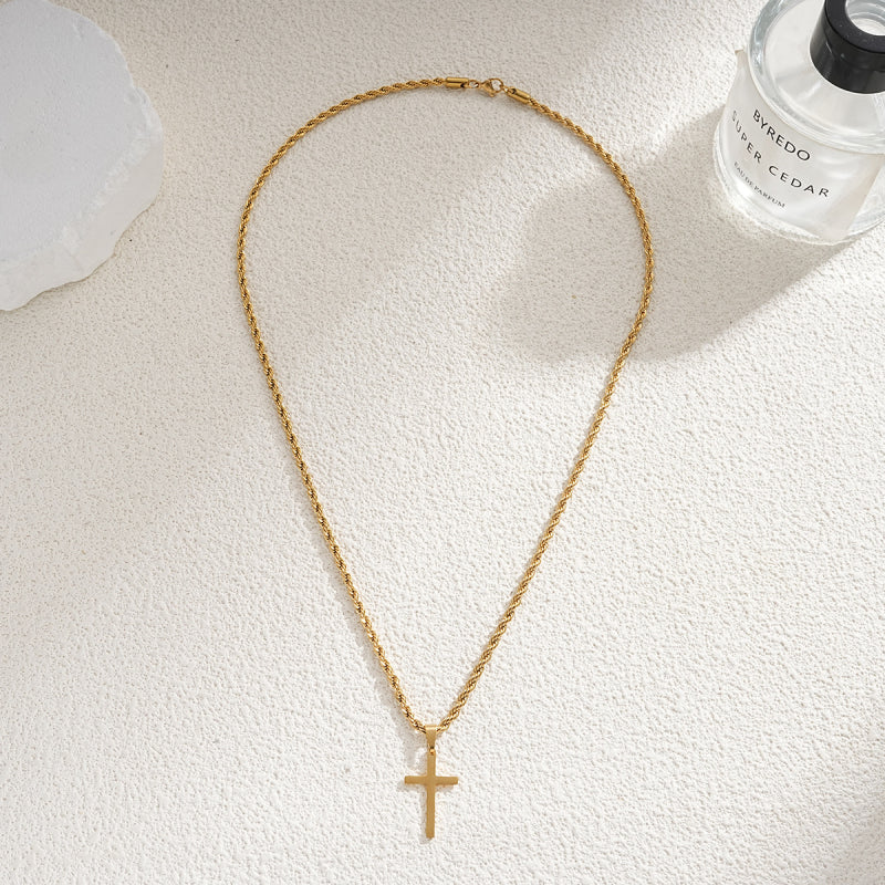 Men's stainless steel gold-plated cross-shaped design pendant necklace, men's necklace, party fashion jewelry, daily clothing decoration, all fashionable matching and exquisite jewelry, birthday gift, fashionable charm necklace