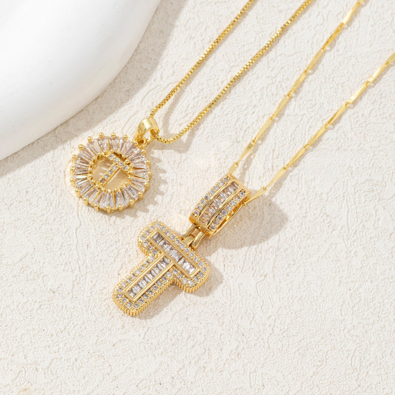 2 Pack Initial Letter Pendant Necklaces with Zircon Stones