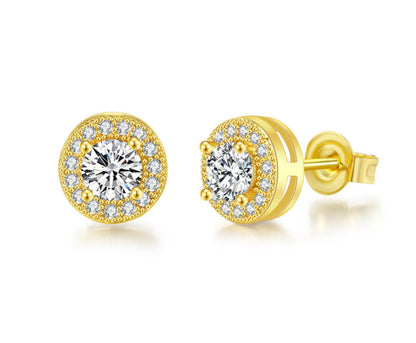 Moissanite earrings with round-cut bright stud earrings, fashionable jewelry suitable for both women and men