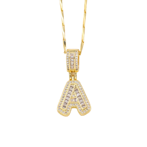 2 Pack Initial Letter Pendant Necklaces with Zircon Stones