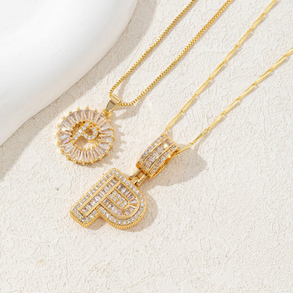 2 Pack Initial Letter Pendant Necklaces with Zircon Stones