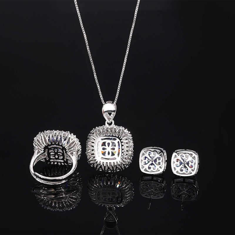 2025 jewelry copper base gold-plated imitation Bird's Nest cut white plated blue retro set Fashionable for parties, weddings, birthday gifts, outdoor activities