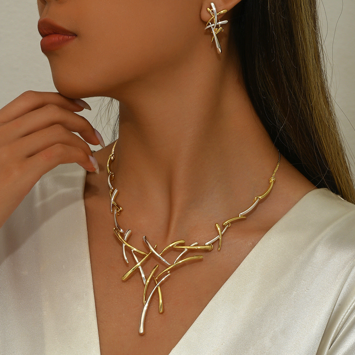 Bohemian Two-tone Cross Firework Necklace