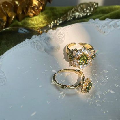Vintage Jewelry French Retro Exquisite Niche Light Luxury Palace Style High-end Olive Green New Open Ring for Women