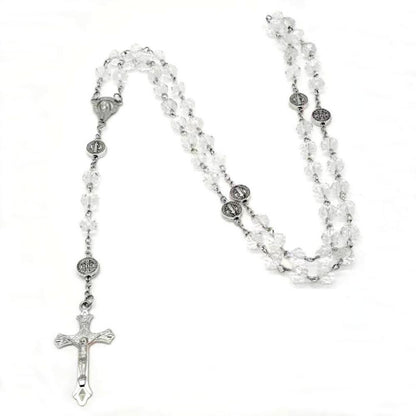 Imitation crystal bead Catholic rose necklace, cross pendant necklace, religious necklace, long chain, prayer charm jewelry gift