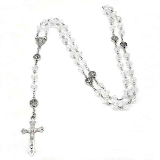 Imitation crystal bead Catholic rose necklace, cross pendant necklace, religious necklace, long chain, prayer charm jewelry gift