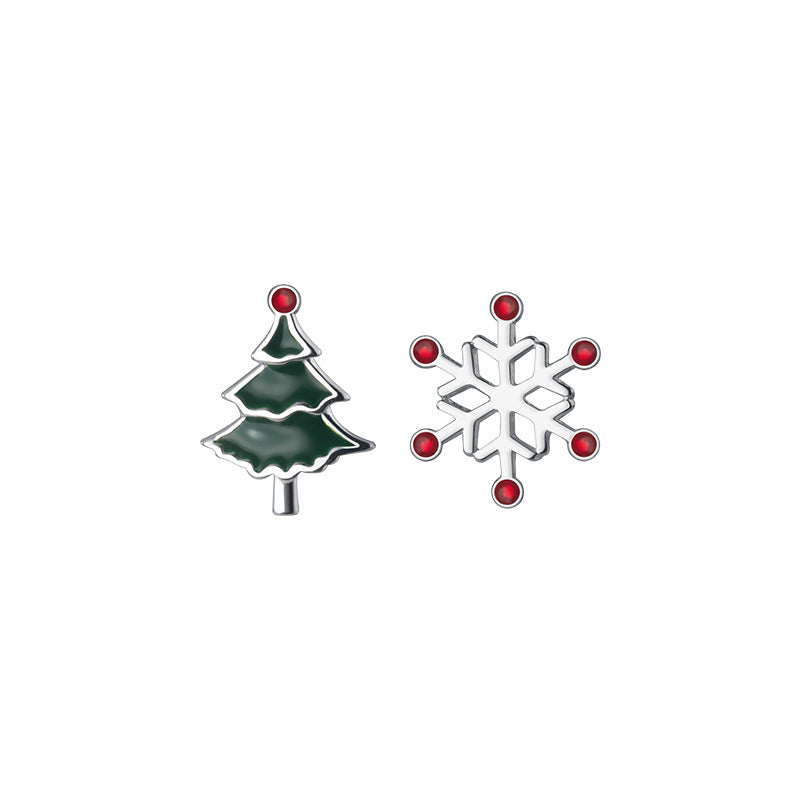 Snowflake Christmas Tree Earrings Asymmetric Christmas Earrings