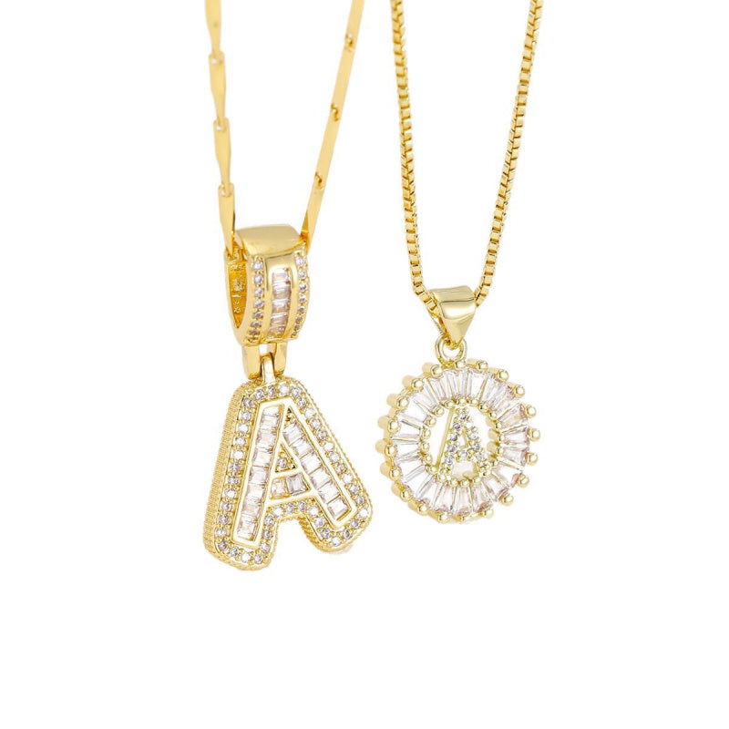 2 Pack Initial Letter Pendant Necklaces with Zircon Stones