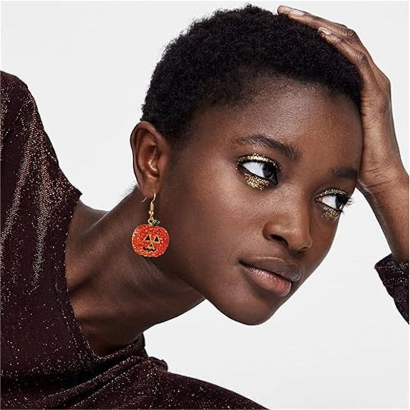 Halloween Quirky Accessories Pumpkin Earrings Personality Christmas Earrings with Rhinestones Women's Earrings