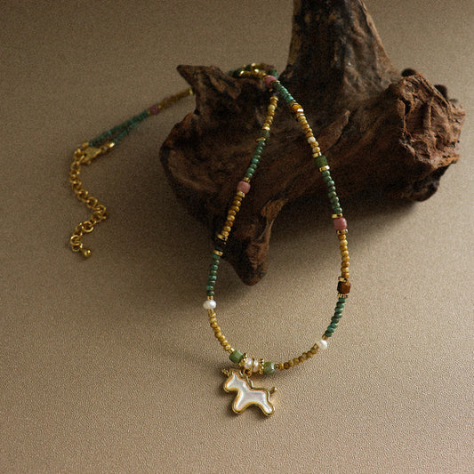 Vintage Fashion Natural Stone Shell Unicorn Pearl Necklace