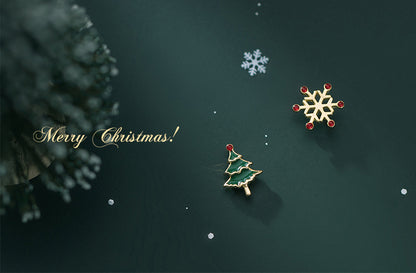 Snowflake Christmas Tree Earrings Asymmetric Christmas Earrings