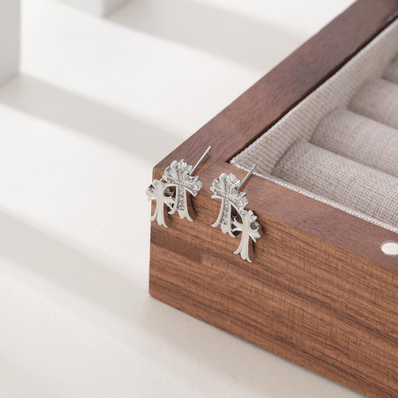 Double cross stud earrings for women and men, fashionable party, personalized style, and outdoor gifts