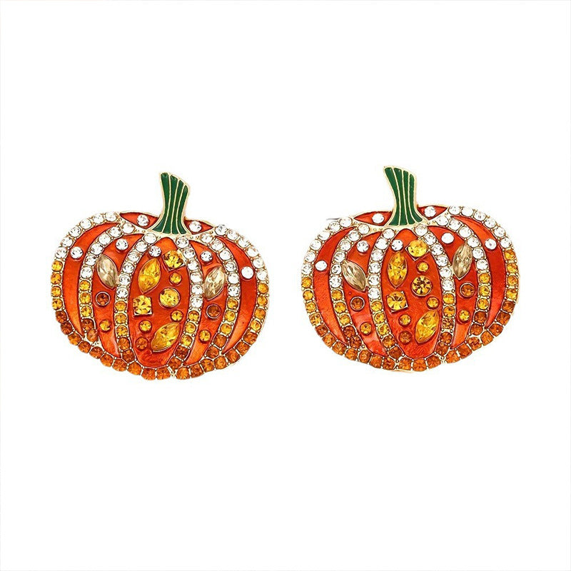 Halloween New Alloy Rhinestone Sparkling Pumpkin Earrings