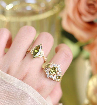 Vintage Jewelry French Retro Exquisite Niche Light Luxury Palace Style High-end Olive Green New Open Ring for Women