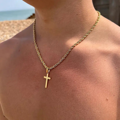 Men's stainless steel gold-plated cross-shaped design pendant necklace, men's necklace, party fashion jewelry, daily clothing decoration, all fashionable matching and exquisite jewelry, birthday gift, fashionable charm necklace