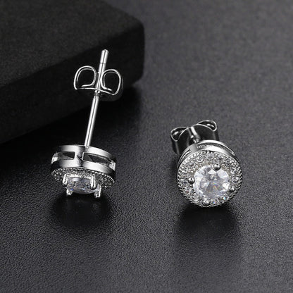 Moissanite earrings with round-cut bright stud earrings, fashionable jewelry suitable for both women and men