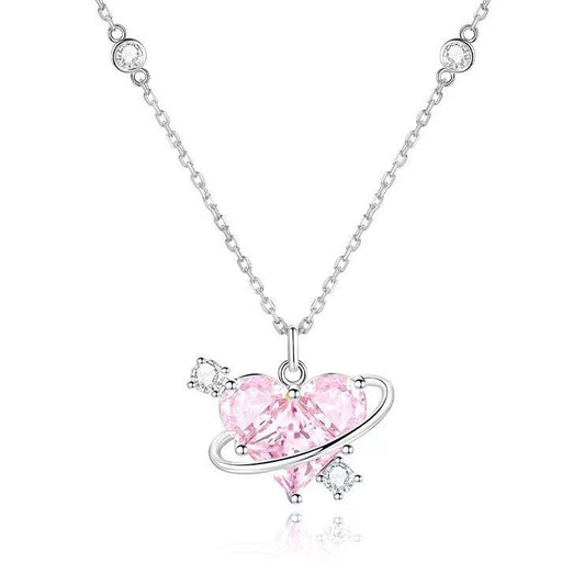 Zircon Planet Love Pendant Necklace Women's Collarbone Chain
