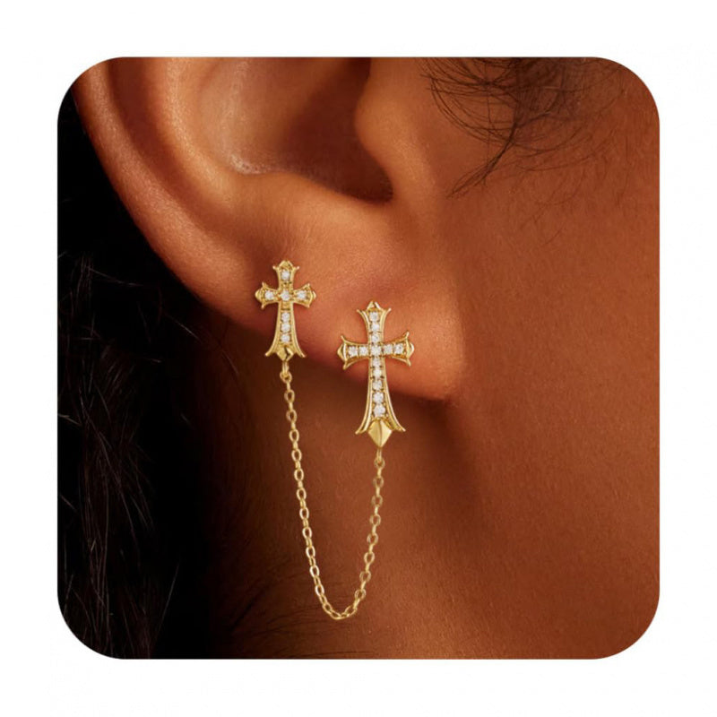Double cross stud earrings for women and men, fashionable party, personalized style, and outdoor gifts