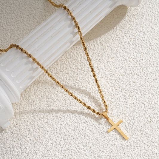 Men's stainless steel gold-plated cross-shaped design pendant necklace, men's necklace, party fashion jewelry, daily clothing decoration, all fashionable matching and exquisite jewelry, birthday gift, fashionable charm necklace