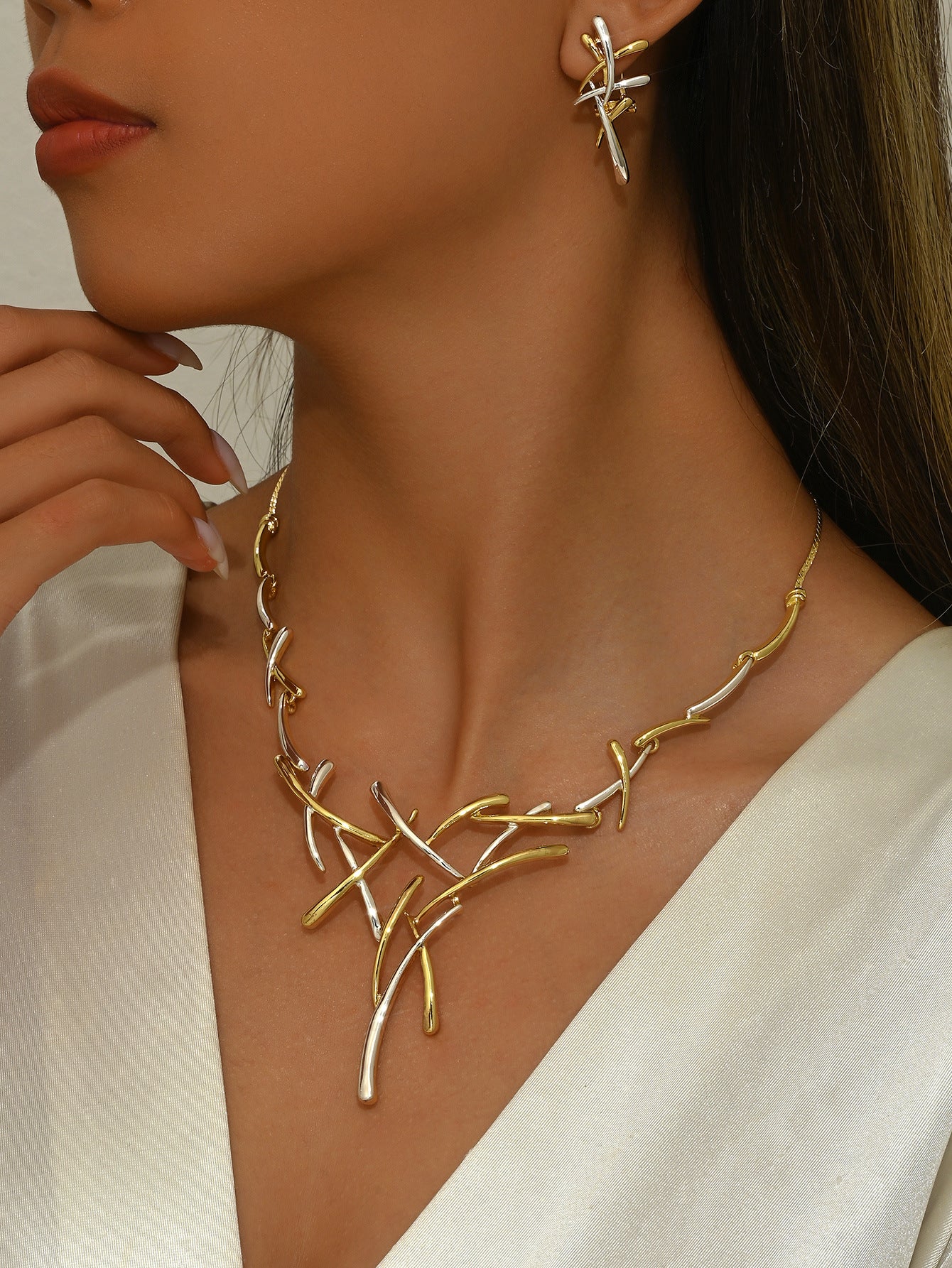 Bohemian Two-tone Cross Firework Necklace