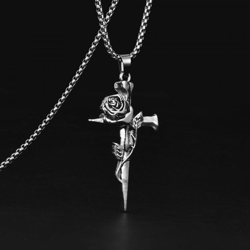Rose Cross Pendant for Couples, Symbolizing Love and Commitment, Fashionable Gift for Men and Women