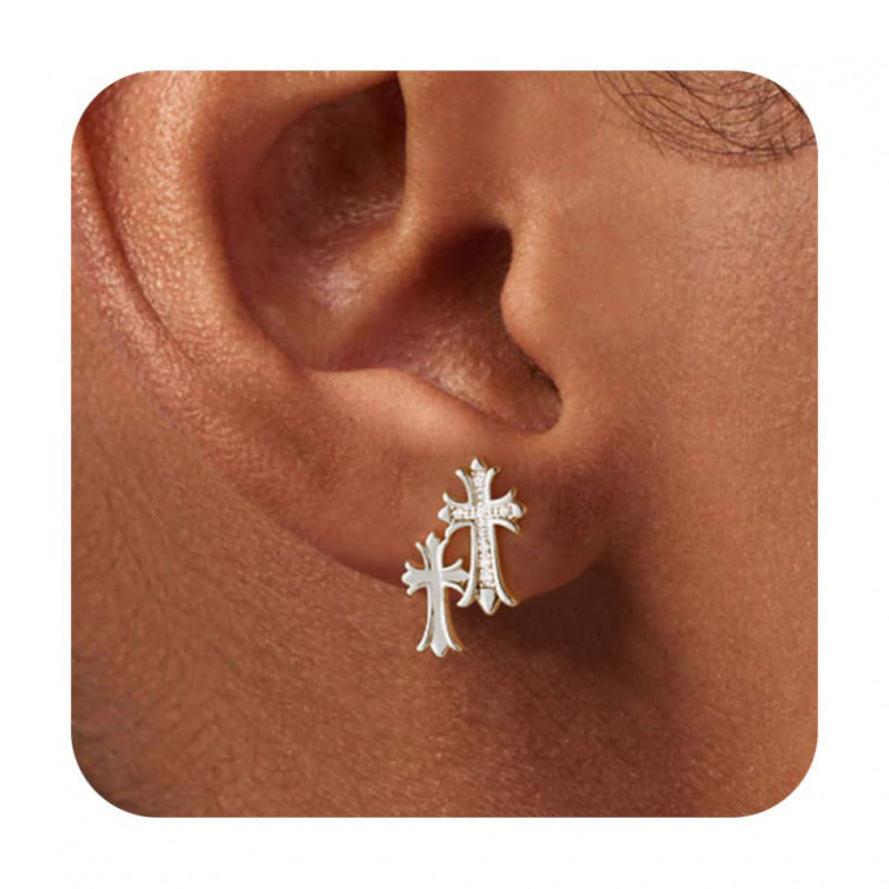 Double cross stud earrings for women and men, fashionable party, personalized style, and outdoor gifts