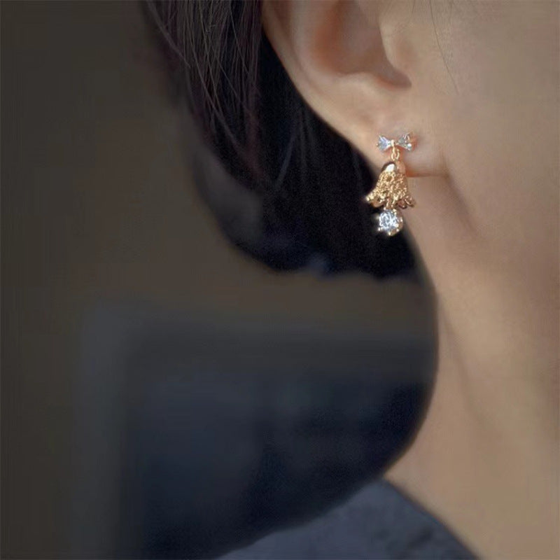 Bell Earrings Christmas Gift Cute Bell Bow Zircon Snowflake Christmas Tree Earrings