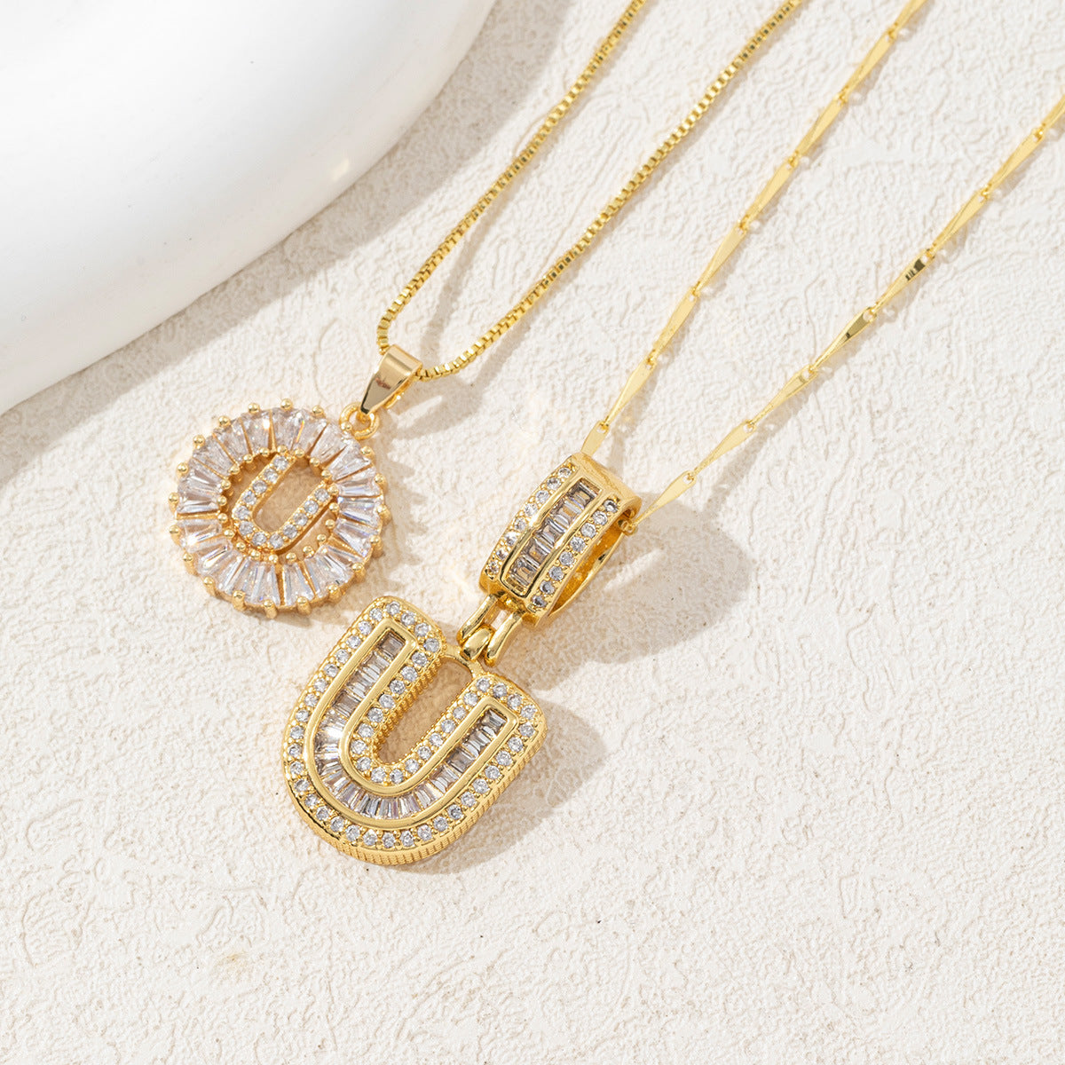 2 Pack Initial Letter Pendant Necklaces with Zircon Stones