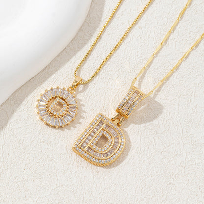 2 Pack Initial Letter Pendant Necklaces with Zircon Stones