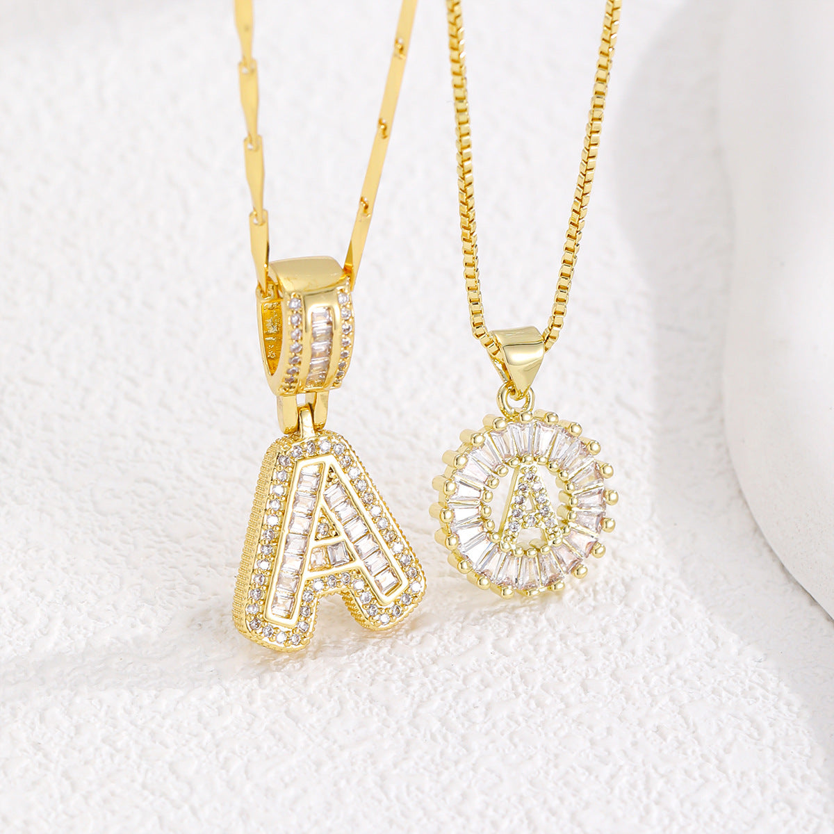 2 Pack Initial Letter Pendant Necklaces with Zircon Stones
