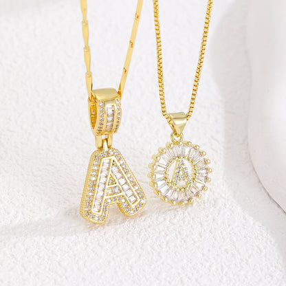 2 Pack Initial Letter Pendant Necklaces with Zircon Stones