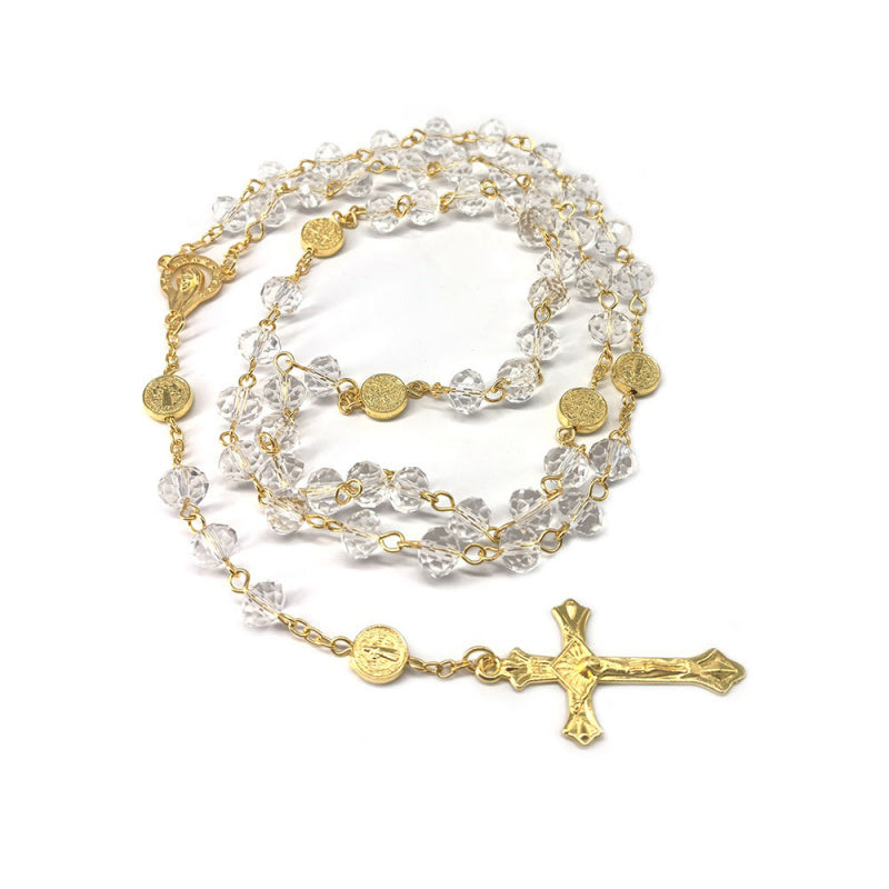 Imitation crystal bead Catholic rose necklace, cross pendant necklace, religious necklace, long chain, prayer charm jewelry gift
