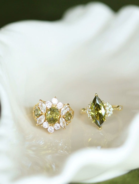 Vintage Jewelry French Retro Exquisite Niche Light Luxury Palace Style High-end Olive Green New Open Ring for Women