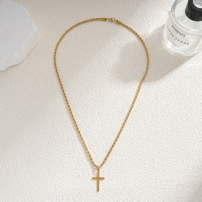 Men's stainless steel gold-plated cross-shaped design pendant necklace, men's necklace, party fashion jewelry, daily clothing decoration, all fashionable matching and exquisite jewelry, birthday gift, fashionable charm necklace