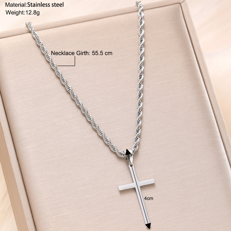 Men's stainless steel gold-plated cross-shaped design pendant necklace, men's necklace, party fashion jewelry, daily clothing decoration, all fashionable matching and exquisite jewelry, birthday gift, fashionable charm necklace