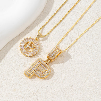 2 Pack Initial Letter Pendant Necklaces with Zircon Stones