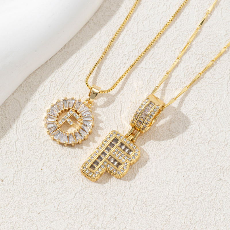 2 Pack Initial Letter Pendant Necklaces with Zircon Stones