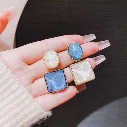 The sea and sky design asymmetrical square color blocks, 3D earrings