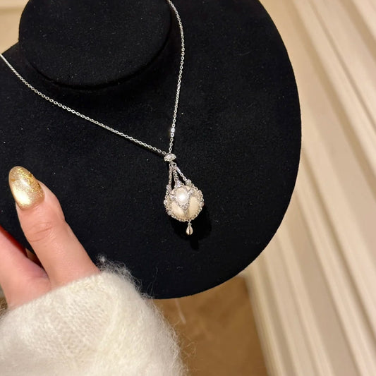 Diamond-Encrusted Net Pocket Design Pearl Necklace Detachable Light Luxury Sweater Chain Women's Necklace Choker Gift