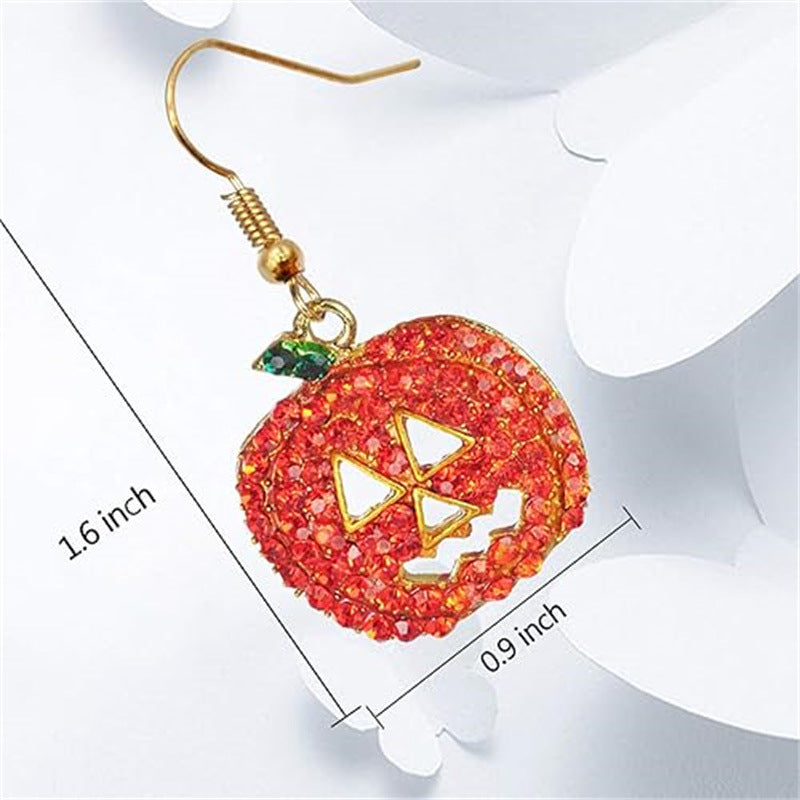 Halloween Quirky Accessories Pumpkin Earrings Personality Christmas Earrings with Rhinestones Women's Earrings