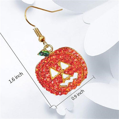 Halloween Quirky Accessories Pumpkin Earrings Personality Christmas Earrings with Rhinestones Women's Earrings
