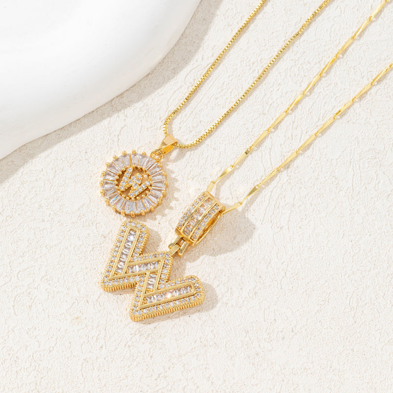 2 Pack Initial Letter Pendant Necklaces with Zircon Stones