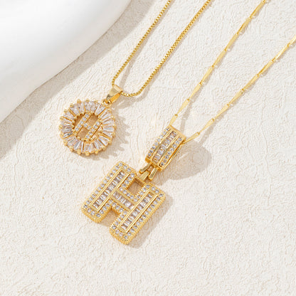 2 Pack Initial Letter Pendant Necklaces with Zircon Stones