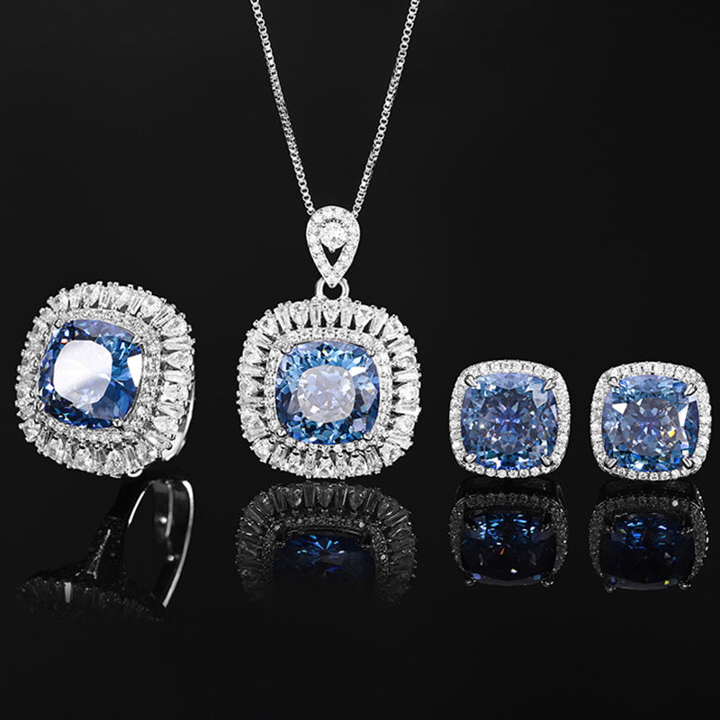 2025 jewelry copper base gold-plated imitation Bird's Nest cut white plated blue retro set Fashionable for parties, weddings, birthday gifts, outdoor activities