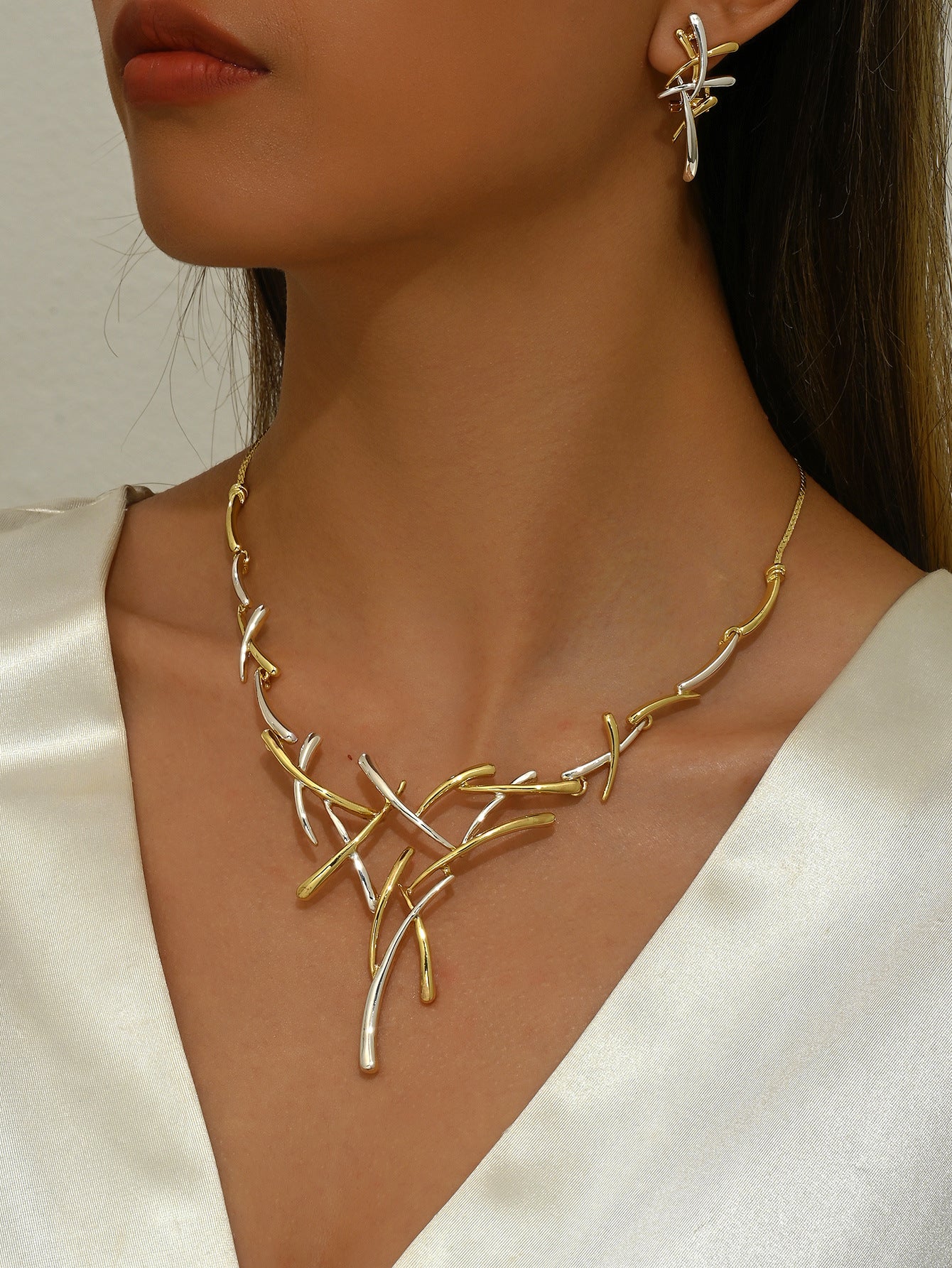 Bohemian Two-tone Cross Firework Necklace