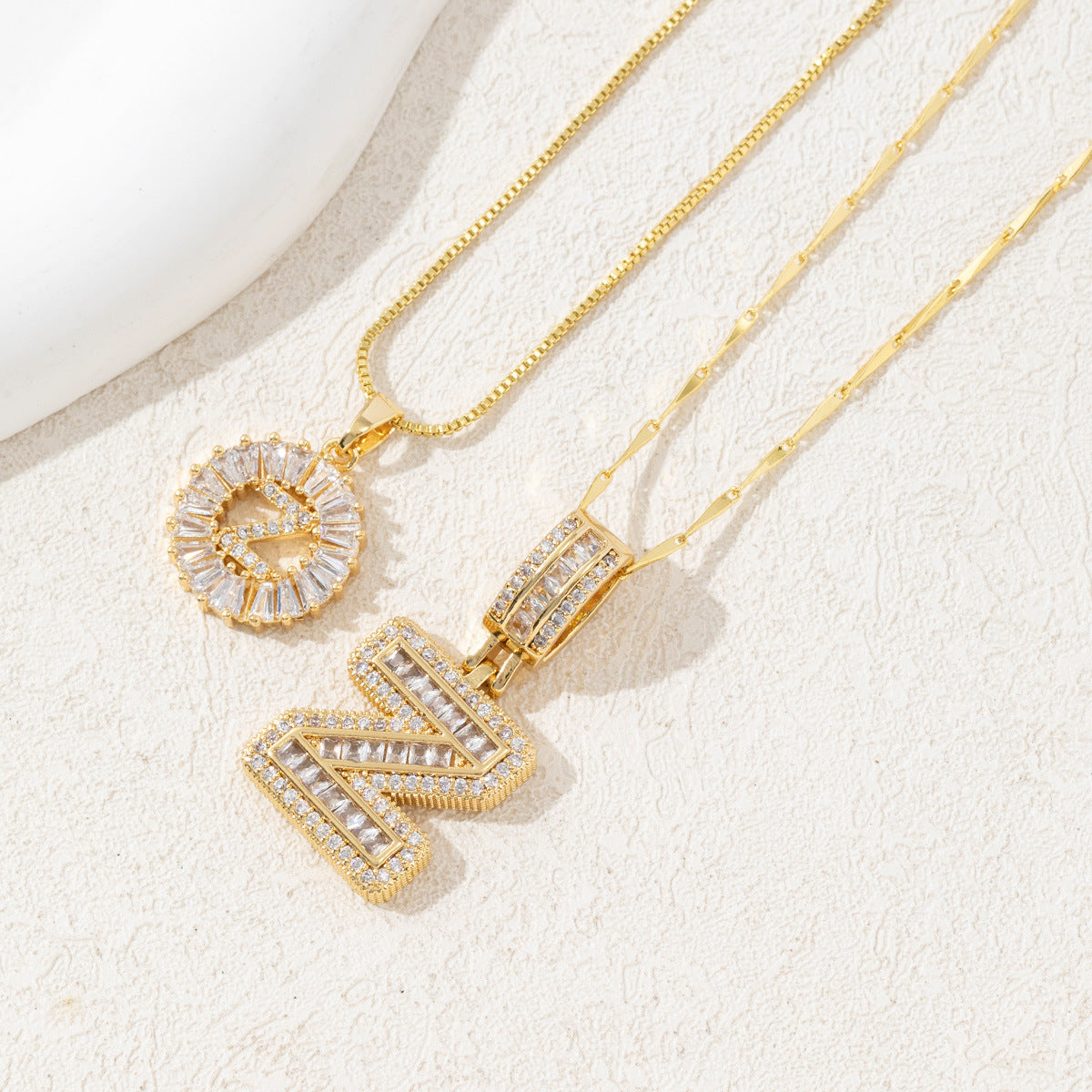 2 Pack Initial Letter Pendant Necklaces with Zircon Stones