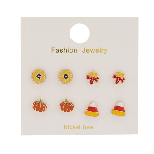 Cartoon Oil Drop Sunflower Pumpkin Maple Leaf Set Earrings
